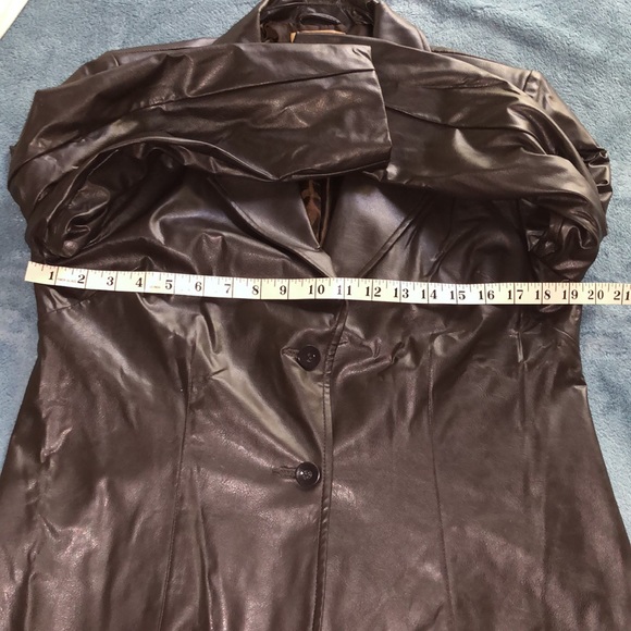 Faux Leather dark brown blazer jacket double button Women petite medium western - Picture 7 of 8